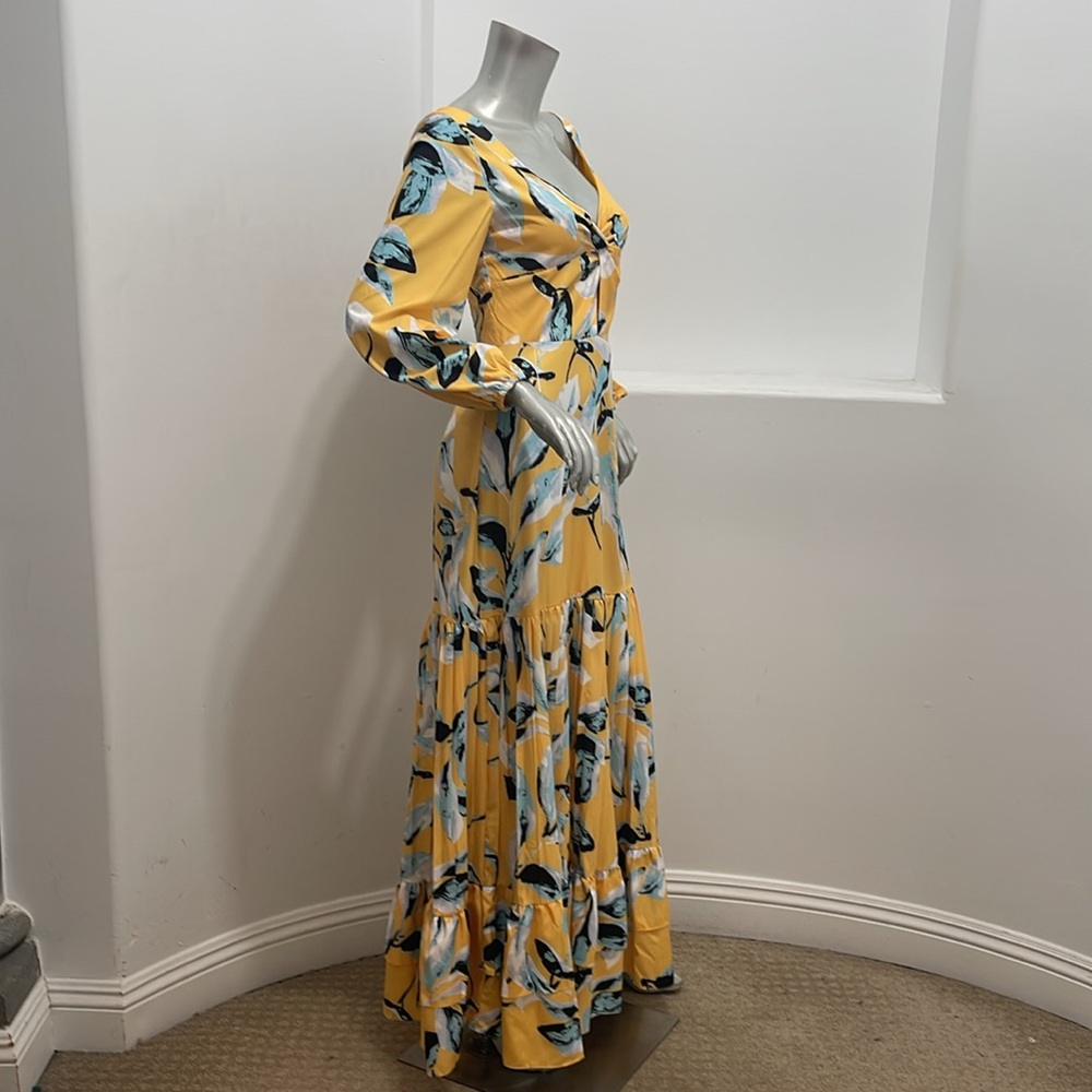 CHICWAYS Women Long Sleeve Tiered Yellow Multi Floral Maxi Dress Size Various - Picture 13 of 15